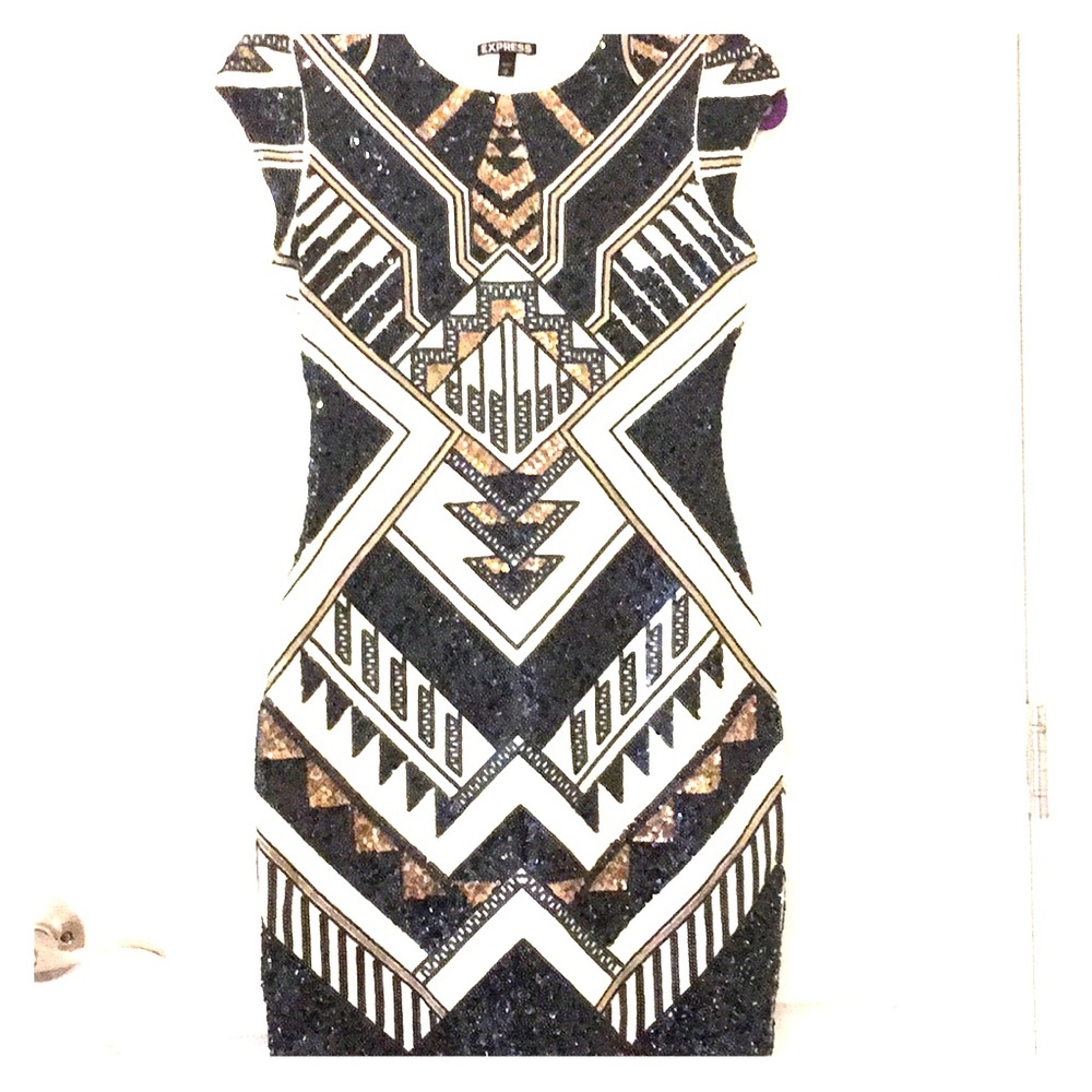 Express art-deco style sequin stretch dress